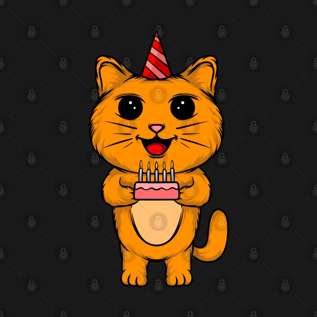 Purr-fect Party: Cat Celebrating a Birthday - Festive Tee for Cat Lovers by Hashed Art