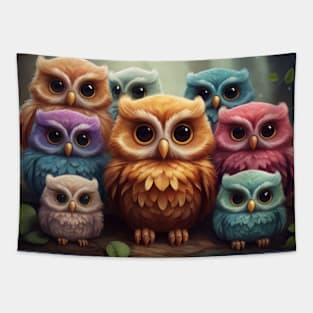 The Colorful Owl Family Tapestry