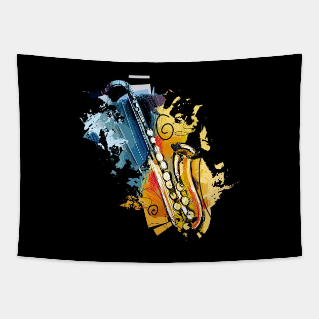 watercolor saxophone Tapestry by naldy09