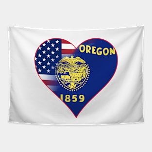 State of Oregon Flag and American Flag Fusion Design Tapestry