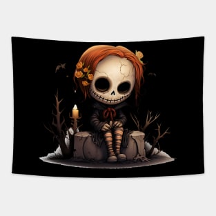 Scary Spooky Doll Halloween Cursed Forest Creature Fun Tapestry