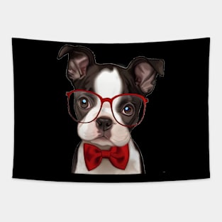 Boxer Puppy wearing Red Glasses and Bow Tie Tapestry