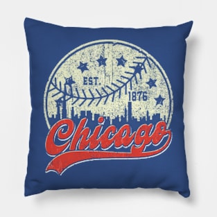 Distressed Chicago Downtown Skyline Baseball Vintage Pillow