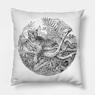 Big Cat Black and White Illustration Pillow