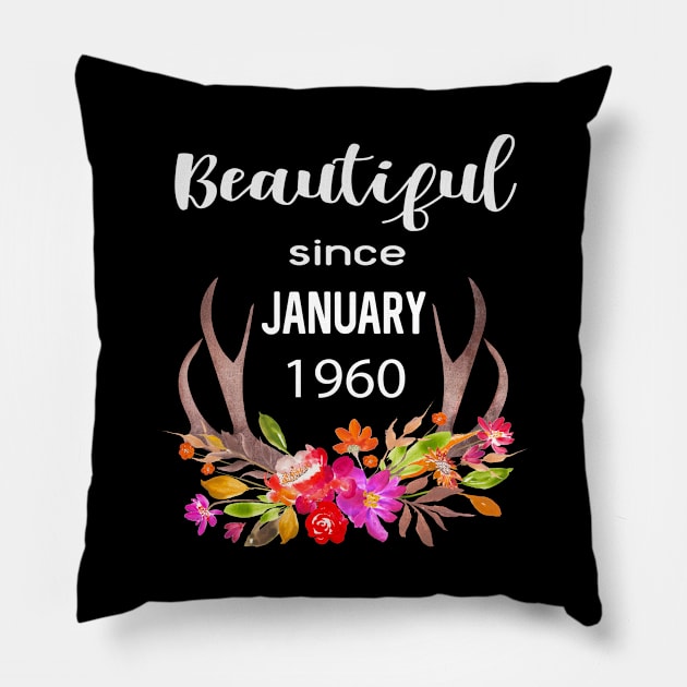 Deer Antler Elk Hunting Flower Horn Beautiful Since January 1960 Pillow by familycuteycom