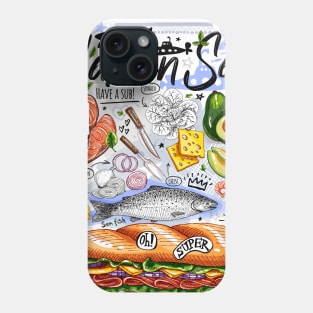Big yummy seafood sandwich, salmon, avocado, lemon, cheese Phone Case