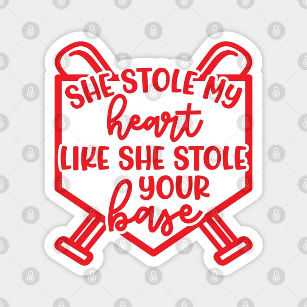 She Stole My Heart Like She Stole Your Base Softball Mom Cute Funny Magnet by GlimmerDesigns