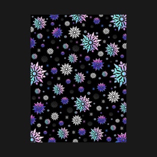 Festive Sky At Night Snowflakes Pattern T-Shirt