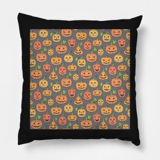 Halloween Jack-O-Lantern Scary Pumpkin Orange on Grey Pillow