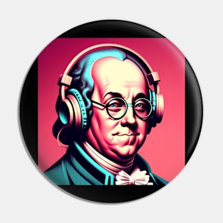 Pink Benjamin Franklin Wearing Headphones Pin