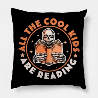 All The Cool Kids Are Reading Funny Skeleton Reading Books Pillow