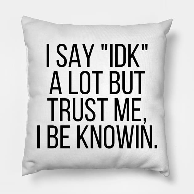 I say IDK a lot but trust me, I be knowin. Pillow by StraightDesigns