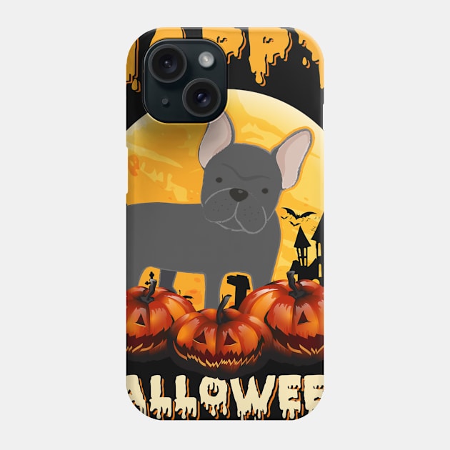 French Bulldog Dog Scary Pumpkin Moon Halloween Phone Case by foxmqpo