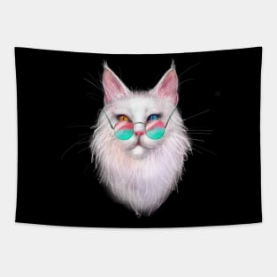 White Maine Coon Cat with Different-Colored Eyes Tapestry