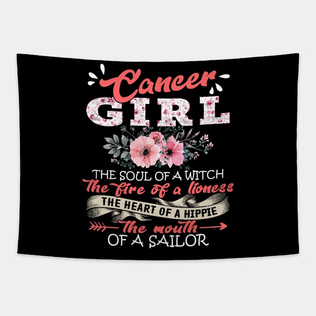 Cancer Girl The Soul Of A Witch Floral Yoga Cancer Girl Birthday Gift Tapestry by Shops PR
