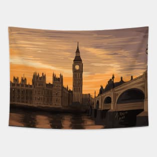 London by sunset Illustration Tapestry