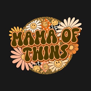 Mama of Twins Retro Groovy Floral Leopard T-Shirt