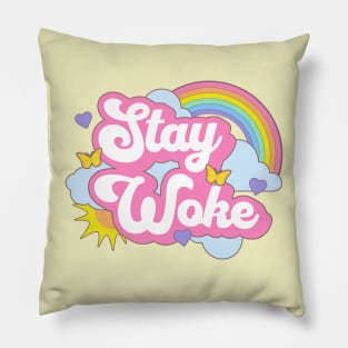 Stay Woke Cute Gay Rainbow Kawaii Anti Desantis Pillow