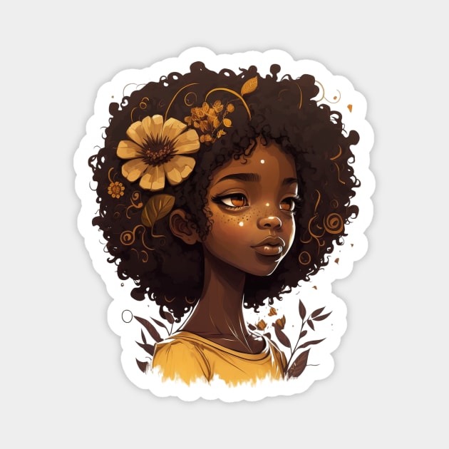 Afro Girl Flowery Magnet by UnrealArtDude