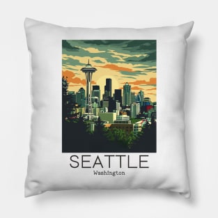 A Vintage Travel Illustration of Seattle - Washington - US Pillow