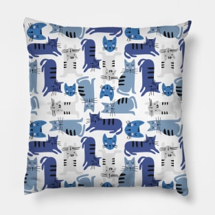 White And Blue Cute Cats Pattern Cat Lover Gift Pillow