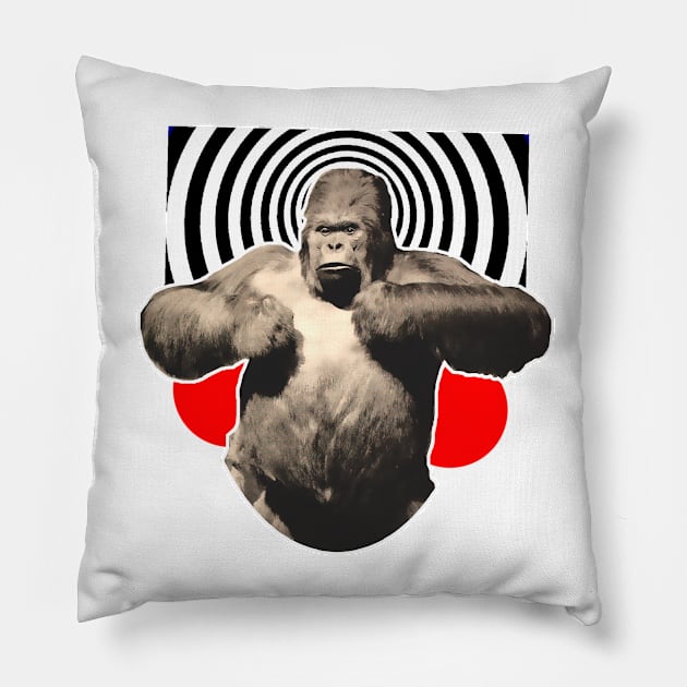 psychedelic gorilla Pillow by Marccelus