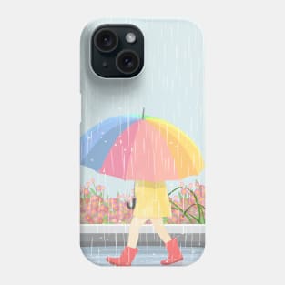 Lovely Girl With Umbrella In Rain Day Phone Case