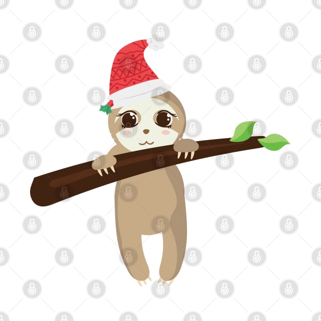 Adorable Sloth & Christmas Hat by Royal7Arts