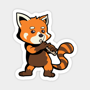 Cartoon red panda playing flute Magnet