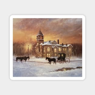 Church In The Snow Oil on Canvas Magnet