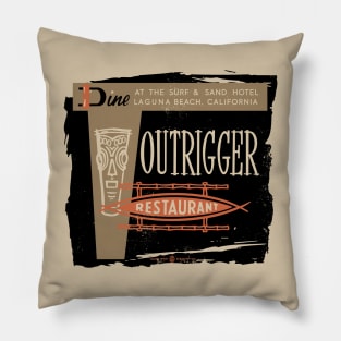 Vintage Outrigger Tiki Restaurant Distressed Pillow