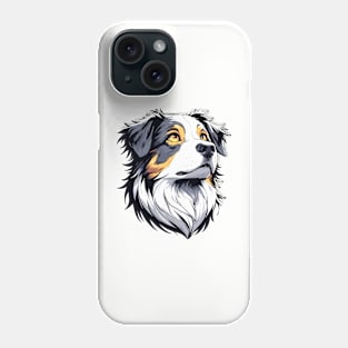 Stunning and Cool Australian Shepherd Monochrome and Gold Portrait for Father's Day Phone Case