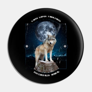 Nocturnal Wolf Poster with Moon and Mountains Pin