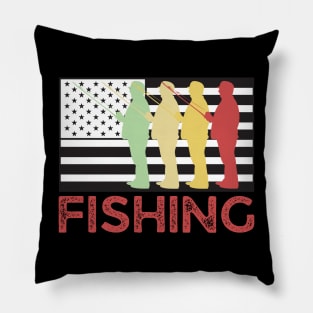 Fishing Team Vintage American Flag Pillow