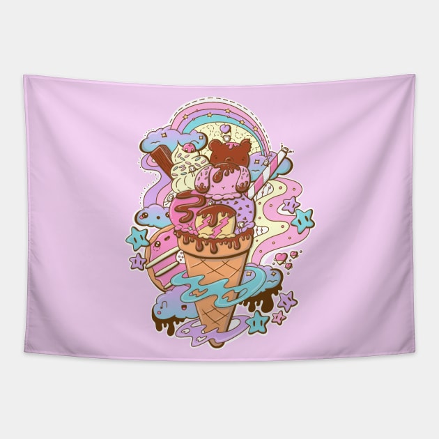 Cute ice cream bunny and bear cone Tapestry by studiomogwai