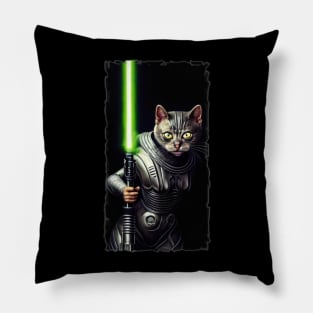 Fun Cat Print ~ AI Art ~ Fantasy Cat ~ Sci-fi Cat ~ Cats with Lightsabers Pillow