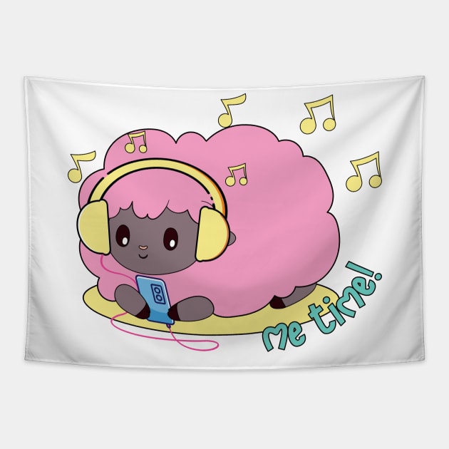 Cute pink sheep listening to music Tapestry by TurnEffect