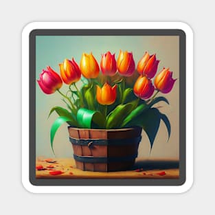 Tulips in a Wooden Base Magnet