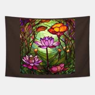 Stained Glass Lotus Flowers Tapestry