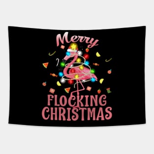 Merry Flocking Christmas Santa Flamingo Xmas Tapestry