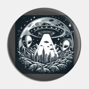 Grey Aliens in a UFO Pin