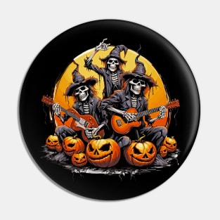 Rockin' Halloween Skeleton Band Pin