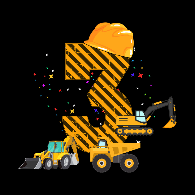 Kids 3rd Birthday Digger gift 3 Years Builder Excavator Gift by GillTee