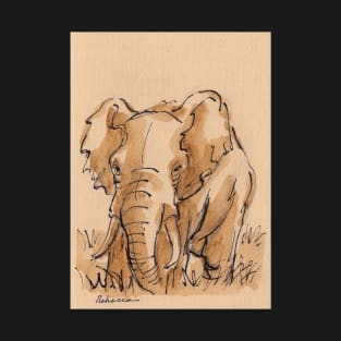 "Pensive"  Elephant Ink Wash Painting T-Shirt