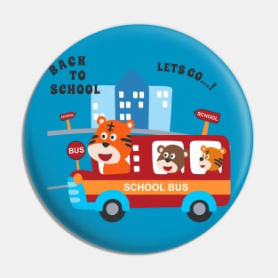 School bus cartoon. Cute animal in school bus. Pin