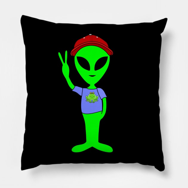 Peace Alien - Basecap - Smiling Frog T-Shirt Pillow by EDDArt