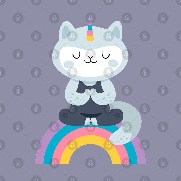 Cat unicorn , yoga kitty on the rainbow by sharukhdesign