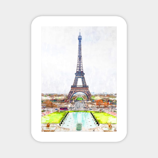 Eiffel Tower Water Pond. For Eiffel Tower & Paris Lovers. Magnet by ColortrixArt