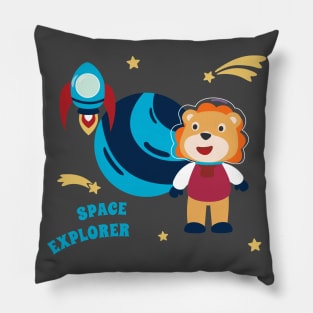 Space lion or astronaut in a space suit with cartoon style Pillow