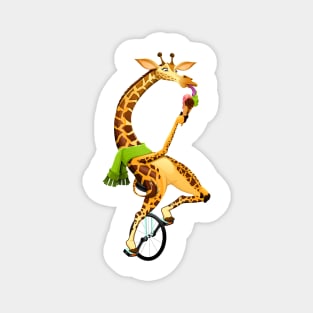 Funny giraffe on an unicycle Magnet